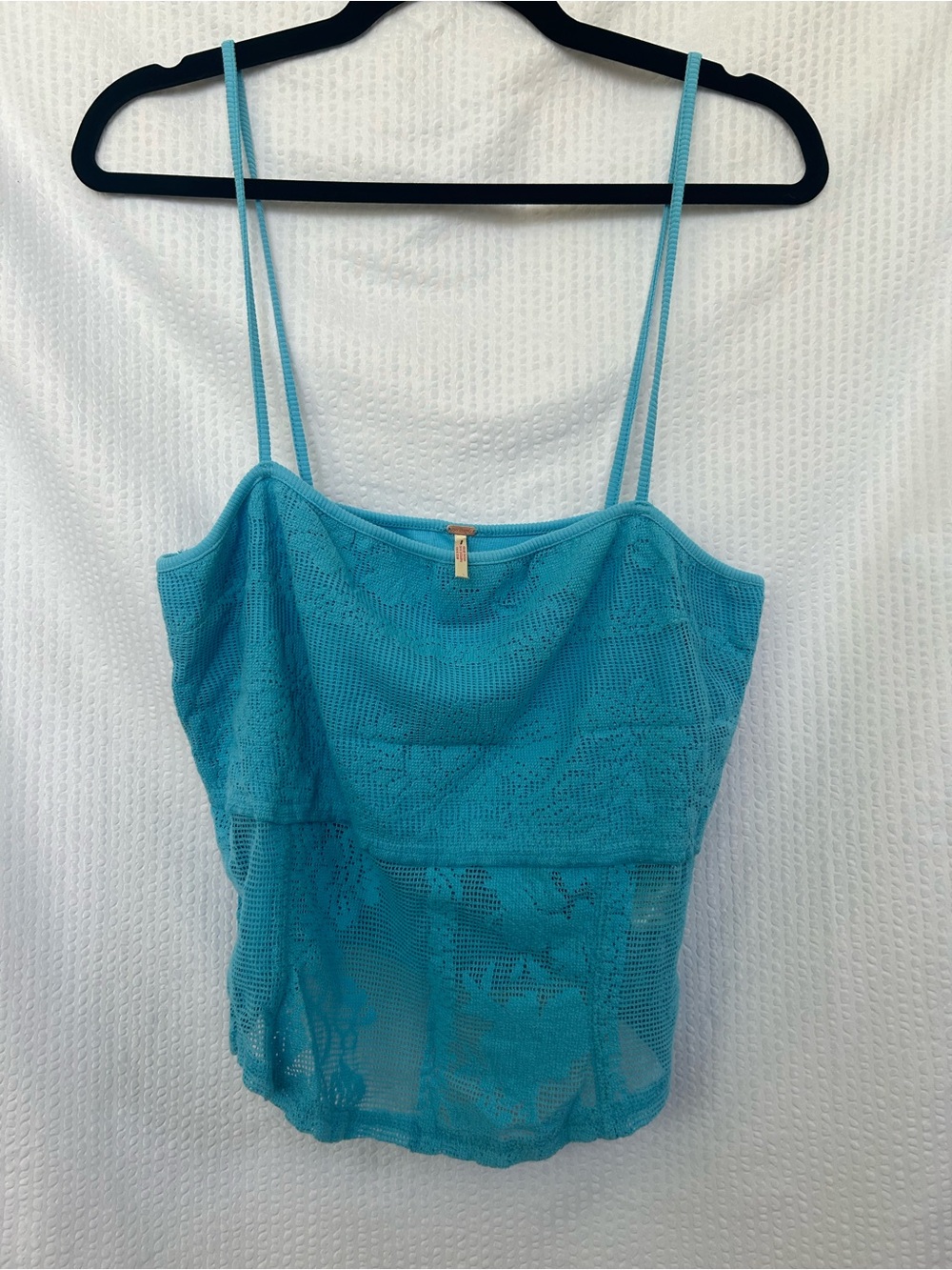 Free People Turquoise Floral Lace Sheer Mesh Corset Cami Top Size XL